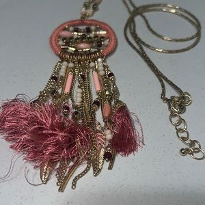 Coral Tonal Beaded Tassel Necklace